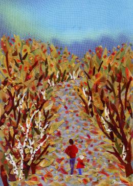 Gershman Marina. Autumn in the Park ( 13x18 см / ткань / авторская техника / 2009 г. )