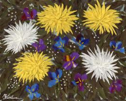 Gershman Marina. Chrysanthemums and Irises ( 25x20 см / ткань / авторская техника / 2007 г. )