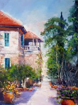 Yegorova Olga. Хайфский дворик ( 50x70 см / холст / авторская техника / 2018 г. )