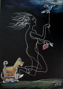 Nesis Elisheva .  Nocturne. THE OWNER'S FAREWELL CEREMONY / Проводы хозяйки ( 30x42 см / бумага / карандаш / 2017 г. )
