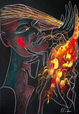 Nesis Elisheva . Dactyloscopic nocturne. INNER FIRE / Внутреннее пламя ( 23x33 см / бумага / смешанная техника / 2017 г. )