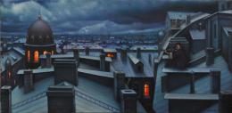 Гуревич Эдуард. Старый Вильнюс. Скрипач на крыше. ( 130x50 см / холст / масло / 2012 г. )