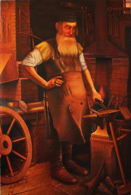 Гуревич Эдуард. Еврейский кузнец из штетла. ( 80x120 см / холст / масло / 2003 г. )